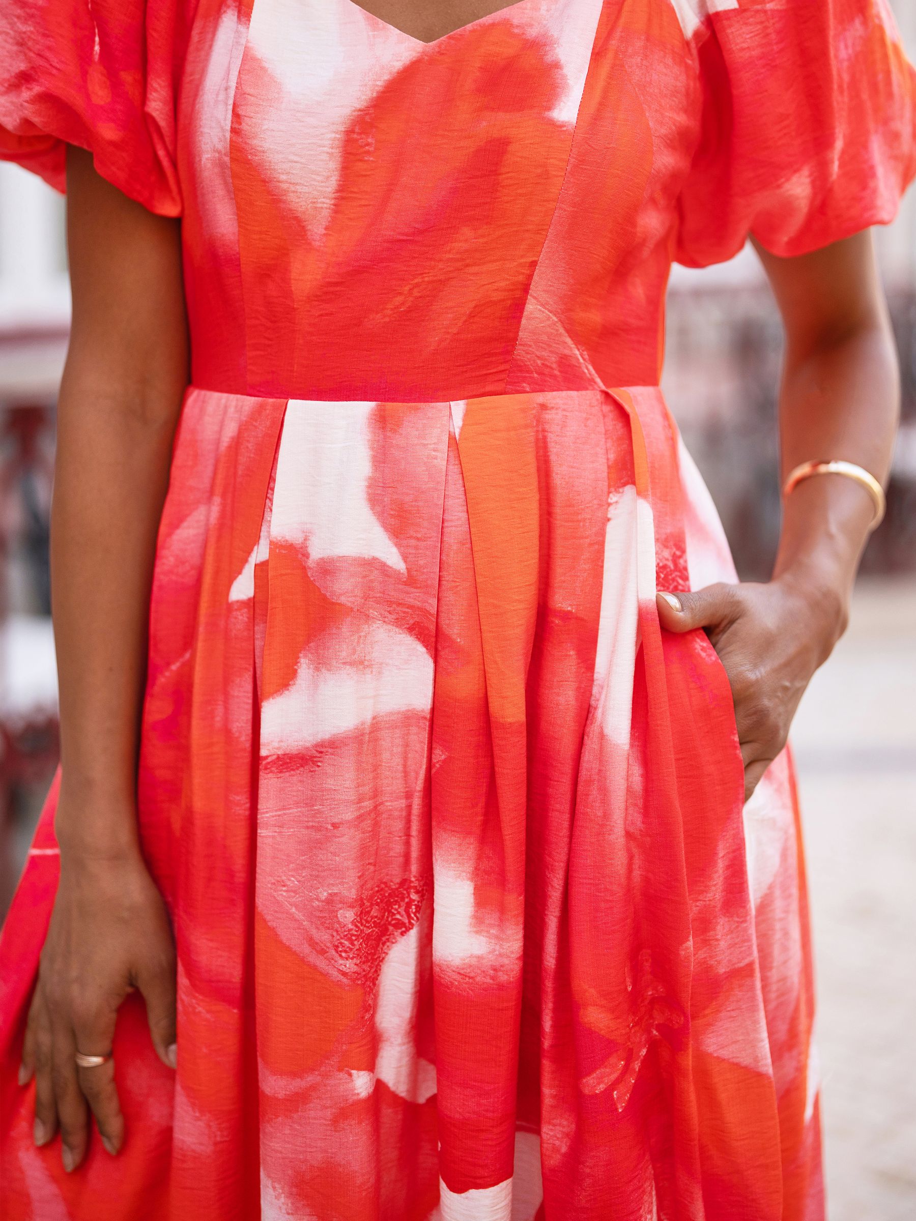 Buy Yumi Red Viscose Floral Midi Dress With Puff Sleeves from Next USA