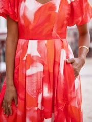 Yumi Viscose Floral Midi Dress With Puff Sleeves - Image 3 of 5