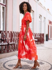 Yumi Viscose Floral Midi Dress With Puff Sleeves - Image 5 of 5