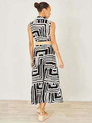 Yumi Black Viscose Geo Print Midi Shirt Dress With Matching Belt - Image 4 of 4