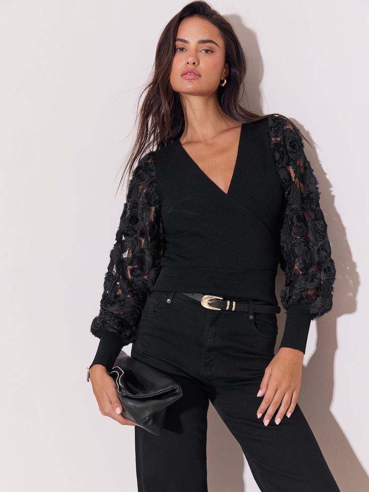 Lipsy 3D Flower Sheer Sleece Knitted Cardigan - Bild 1 von 6
