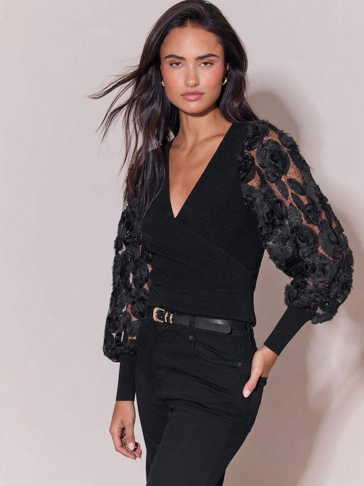 Lipsy 3D Flower Sheer Sleece Knitted Cardigan - Bild 2 von 6