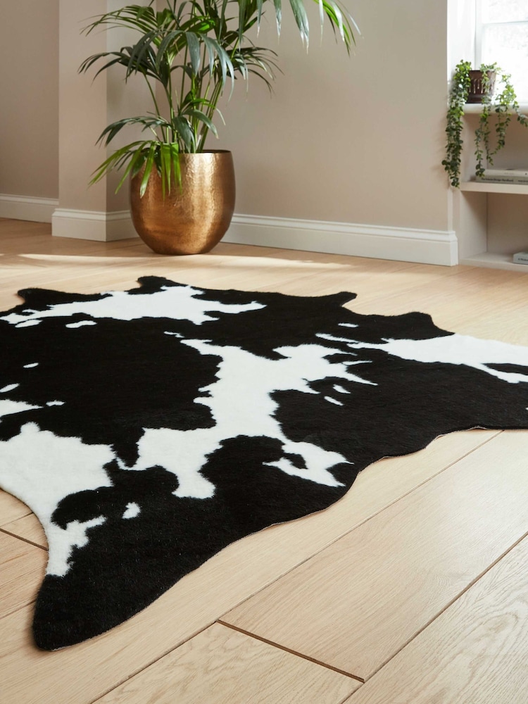 Think Rugs Black Faux Fur Cow Faux Animal Rug - Image 2 of 6