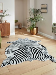 Think Rugs Black Faux Fur Zebra Faux Animal Rug - Image 1 of 6