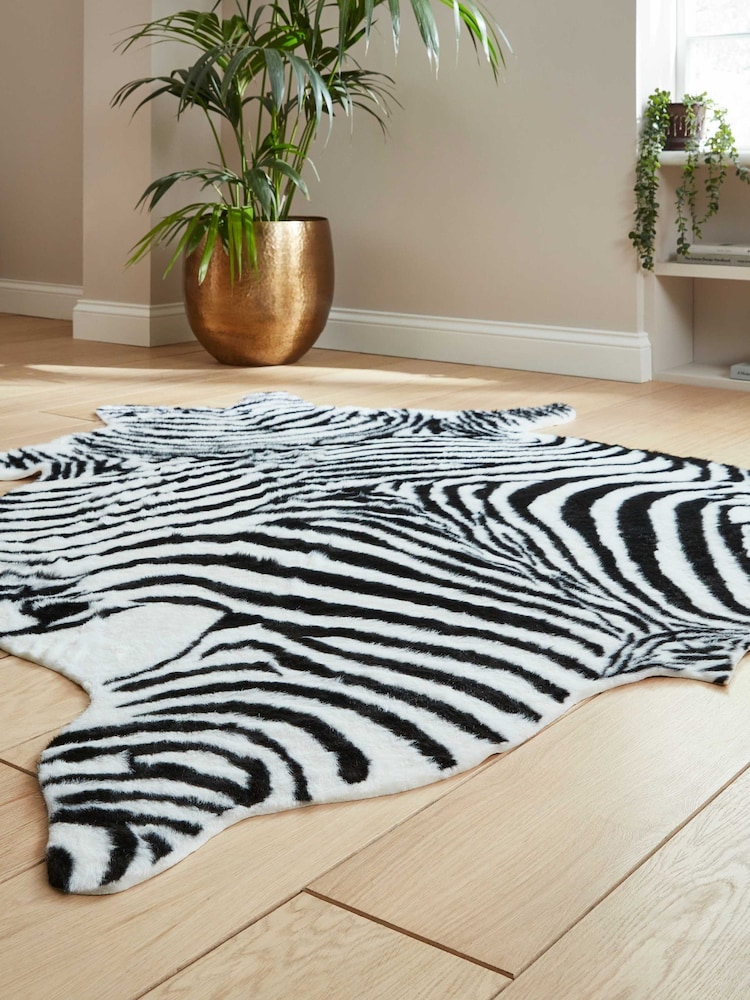 Think Rugs Black Faux Fur Zebra Faux Animal Rug - Image 2 of 6