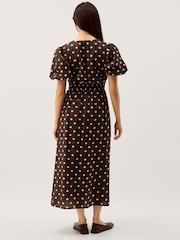 Monsoon Brown Paris Puff Sleeve Polka Dot Midi Dress - Image 4 of 6