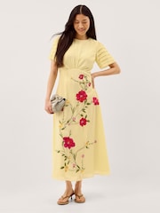 Monsoon Yellow Jocelyn Floral Embroidered Midi Dress - Image 1 of 5