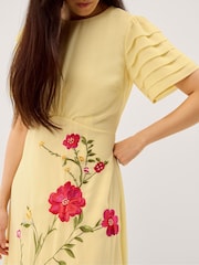 Monsoon Yellow Jocelyn Floral Embroidered Midi Dress - Image 3 of 5