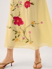 Monsoon Yellow Jocelyn Floral Embroidered Midi Dress - Image 4 of 5