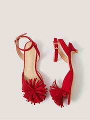 Monsoon Red Poppy Fringe Kitten Heels - Image 1 of 2
