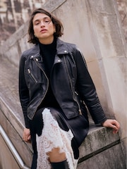 Mint Velvet Black Leather Biker Jacket - Image 1 of 10