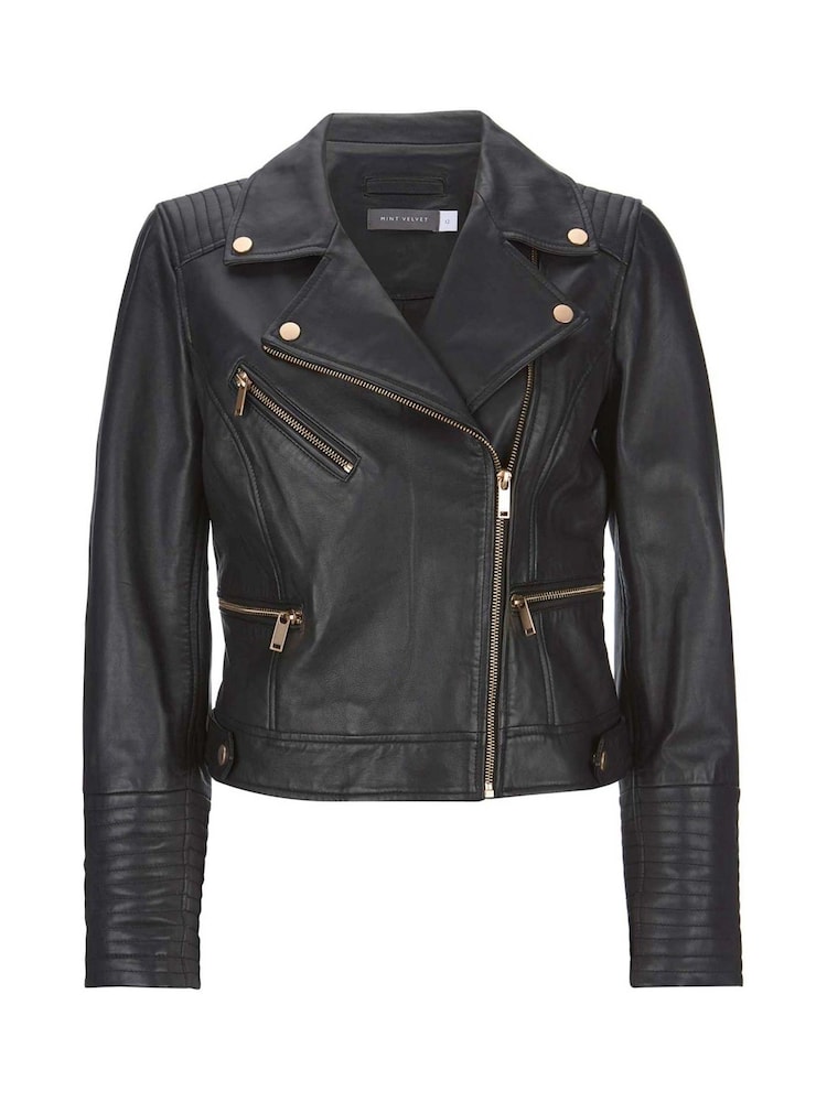 Mint Velvet Black Leather Biker Jacket - Image 10 of 10