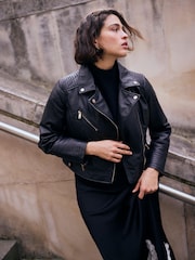 Mint Velvet Black Leather Biker Jacket - Image 2 of 10