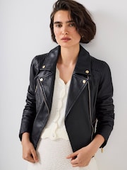 Mint Velvet Black Leather Biker Jacket - Image 5 of 10