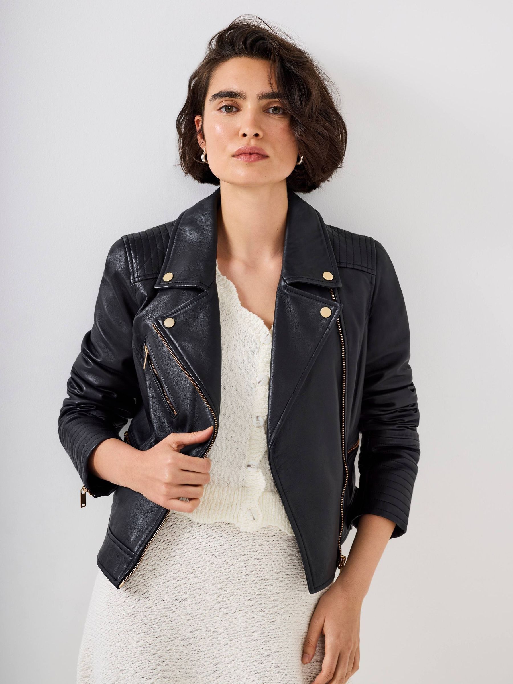 Buy Mint Velvet Black Leather Biker Jacket from Next Luxembourg