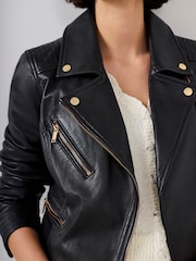 Mint Velvet Black Leather Biker Jacket - Image 7 of 10