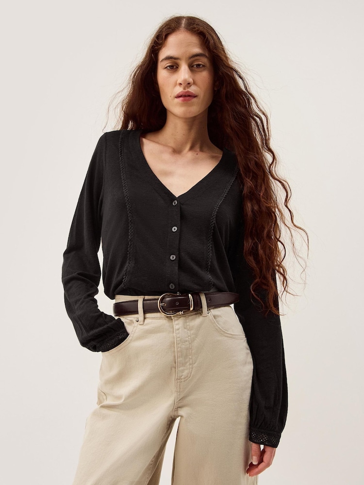 Monsoon Black Laney Lace Linen Blend Top - Image 1 of 5