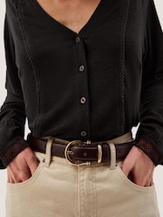 Monsoon Black Laney Lace Linen Blend Top - Image 4 of 5