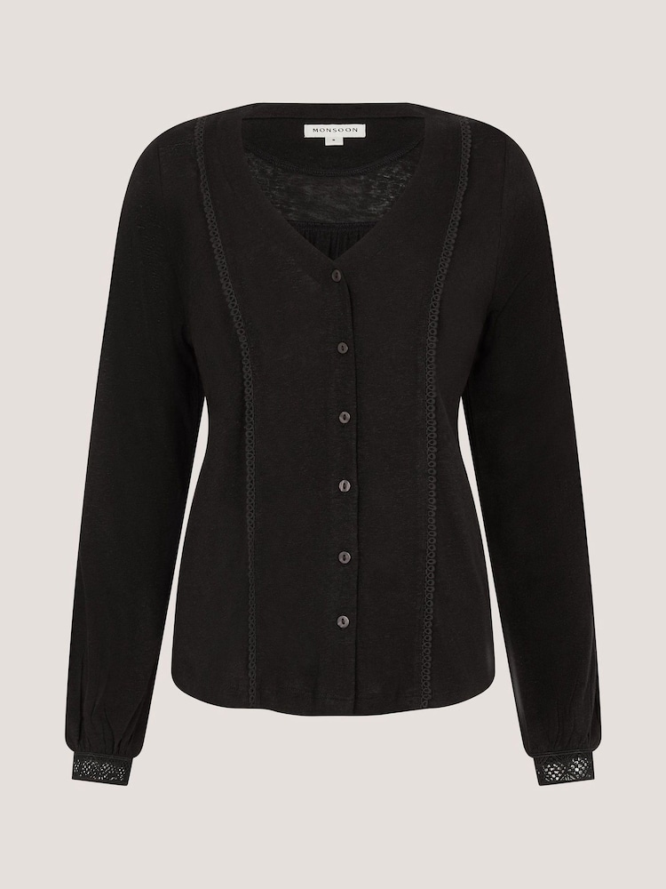 Monsoon Black Laney Lace Linen Blend Top - Image 5 of 5