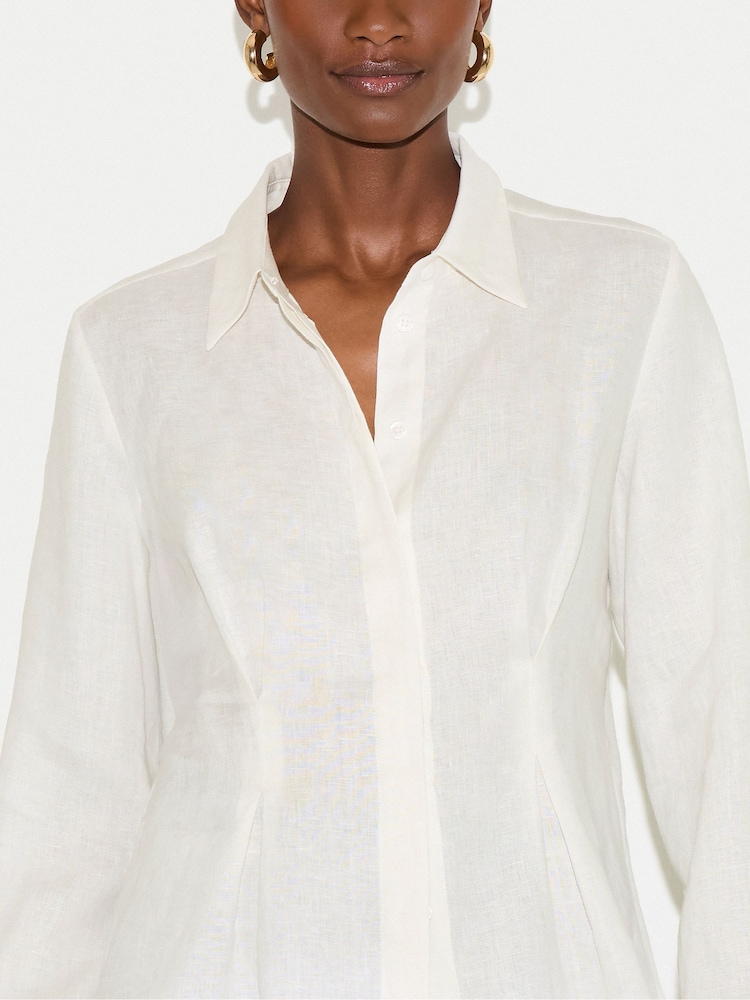 Jigsaw White Linen Pleated Waist Shirt - Image 2 of 5