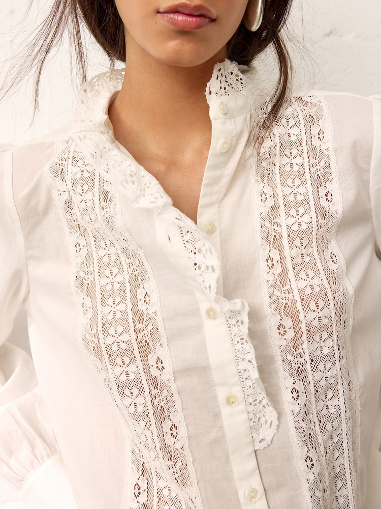 BHOEM Cream Romantic Cotton Shirt With Lace Inserts - Image 2 of 4