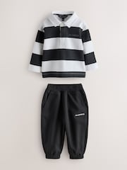 smALLSAINTS Black/White Striped Rugby Top And Joggers Set - Image 7 of 11