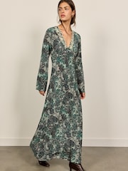 BHOEM Green Printed Long Sleeve Embroidered Midi Dress - Image 1 of 5