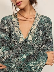 BHOEM Green Printed Long Sleeve Embroidered Midi Dress - Image 2 of 5