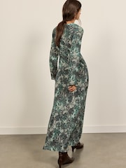 BHOEM Green Printed Long Sleeve Embroidered Midi Dress - Image 4 of 5
