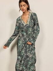 BHOEM Green Printed Long Sleeve Embroidered Midi Dress - Image 5 of 5