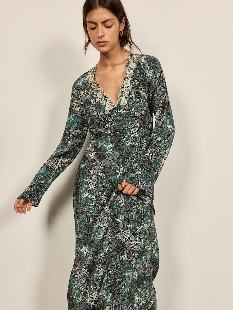 BHOEM Green Printed Long Sleeve Embroidered Midi Dress - Image 5 of 5 BHOEM Green Printed Long Sleeve Embroidered Midi Dress - Image 5 of 5