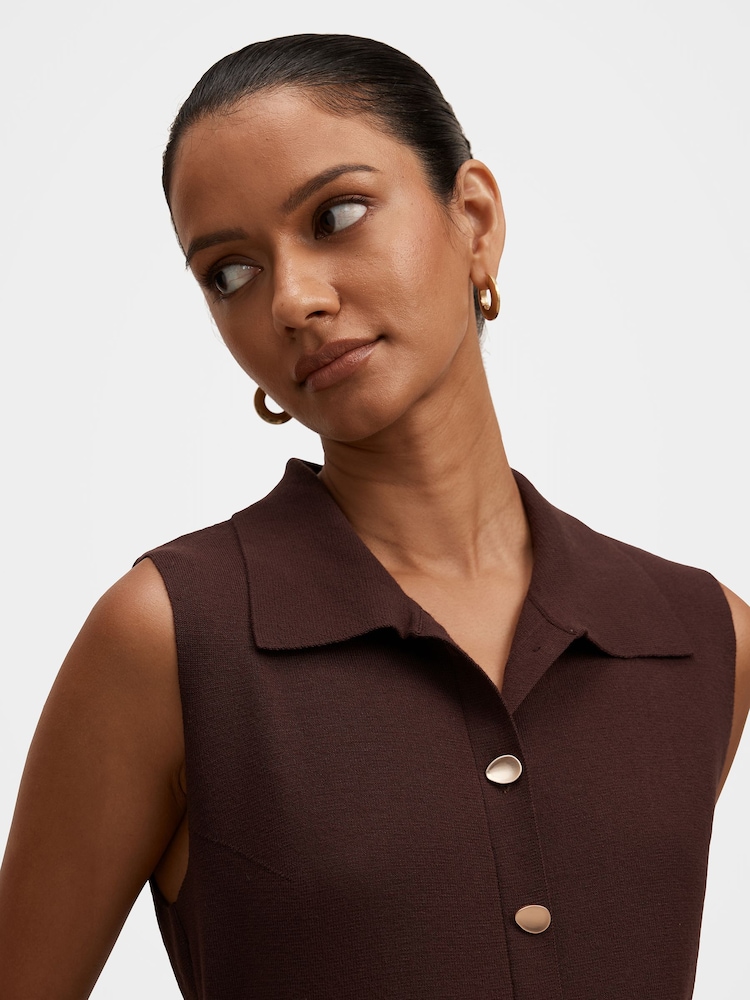 Forever New Brown Chelsea Petite Pleated Mixed Midi Dress - Image 3 of 3 Forever New Brown Chelsea Petite Pleated Mixed Midi Dress - Image 3 of 3
