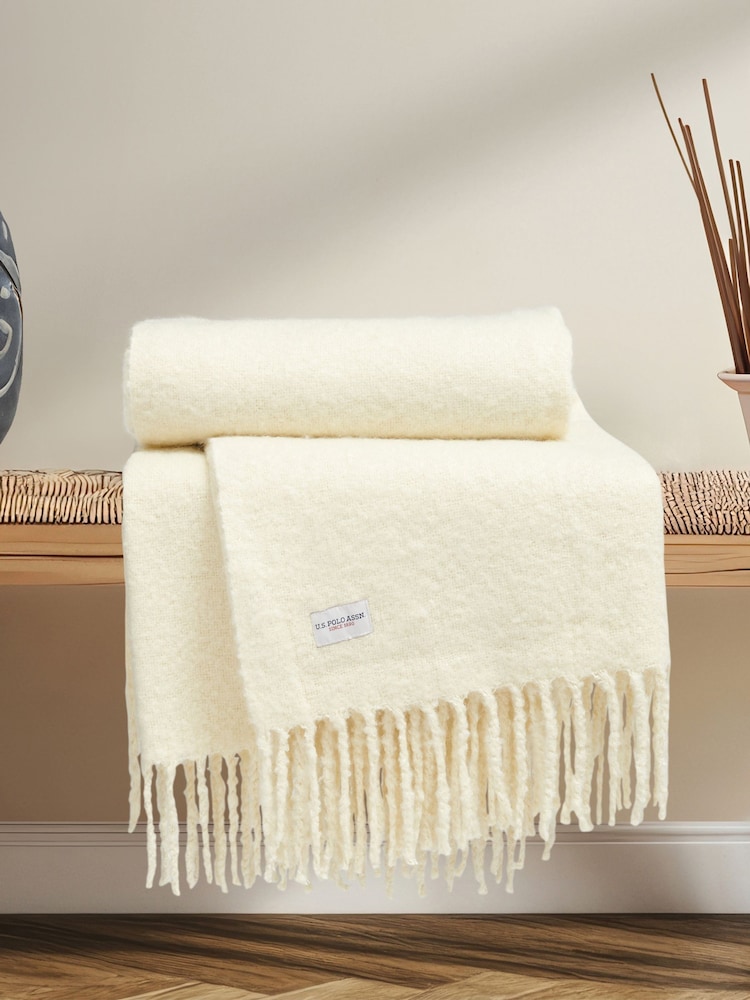 U.S. Polo Assn. Cream Premium Super Soft Hanging Throw - Image 1 of 5
