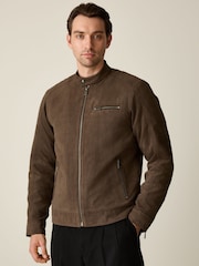 Brown Faux Suede Borg Lined Jacket - Image 1 of 8