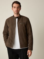 Brown Faux Suede Borg Lined Jacket - Image 4 of 8
