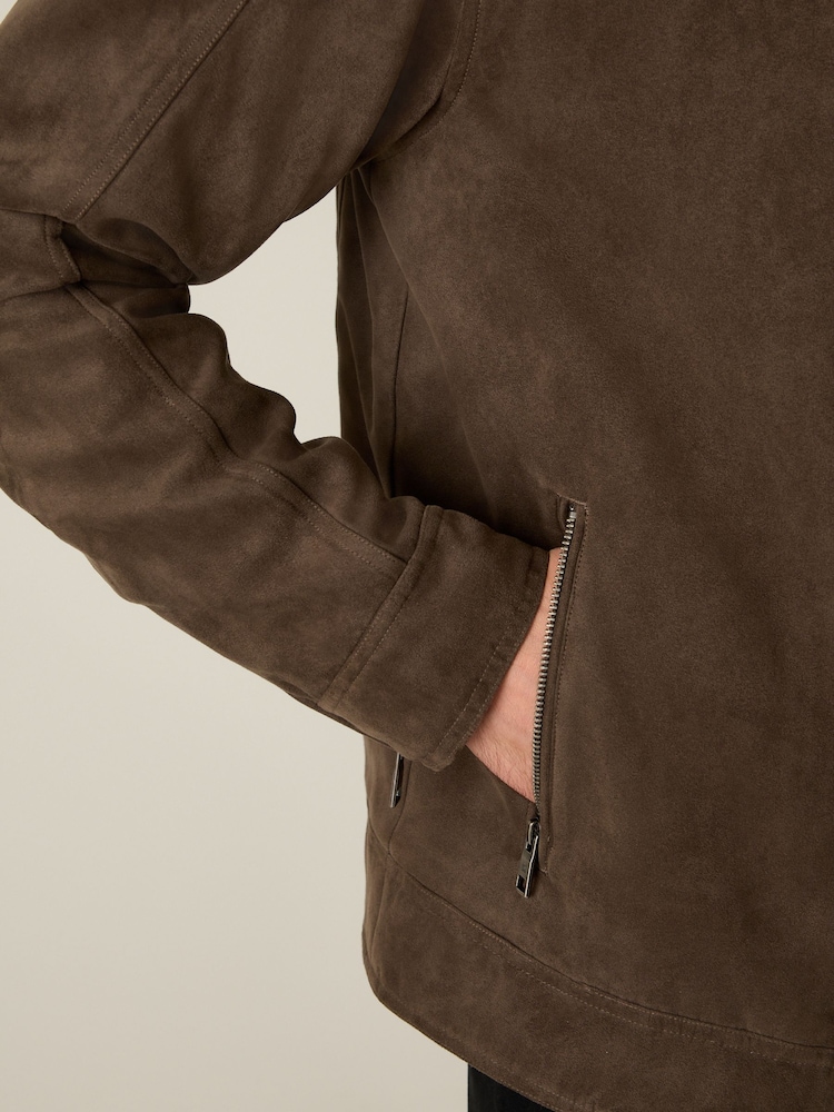 Brown Faux Suede Borg Lined Jacket - Image 8 of 8