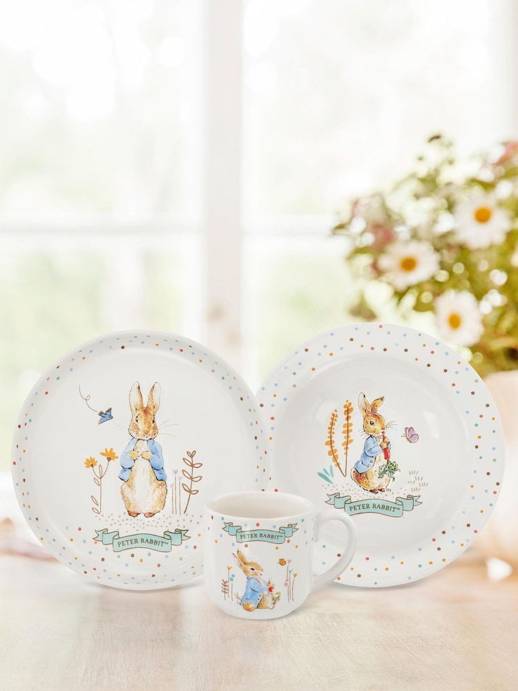 Peter Rabbit White 3 Piece Ceramic Dinner Set - Image 1 of 6 Peter Rabbit White 3 Piece Ceramic Dinner Set - Image 1 of 6