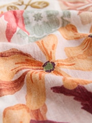 Orange Floral Print Linen Rich Square Neck Shift Mini Dress - Image 5 of 5
