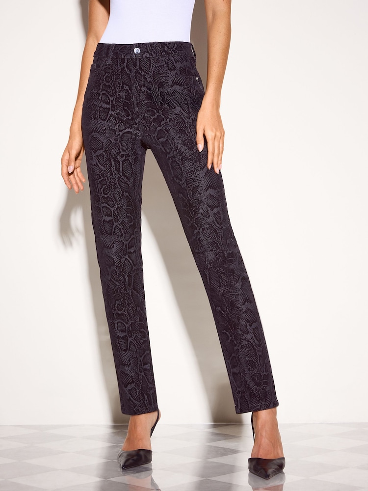 Friends Like These Black Snake Print Slim Flocked Denim Jeans - Image 2 of 6