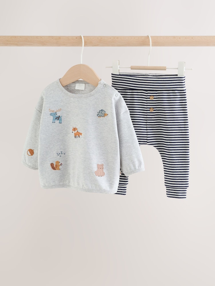 Grey Woodland Characters Top and Leggings Baby Set (0mths-2yrs) - Image 1 of 13