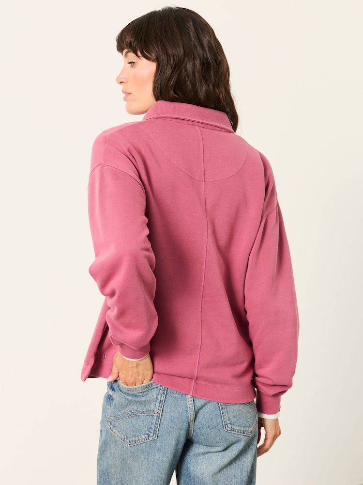 FatFace Dark Pink Quarter Neck Collared Sweat Top - Image 2 of 6