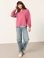 FatFace Dark Pink Quarter Neck Collared Sweat Top - Image 4 of 6