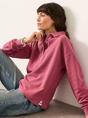 FatFace Dark Pink Quarter Neck Collared Sweat Top - Image 5 of 6