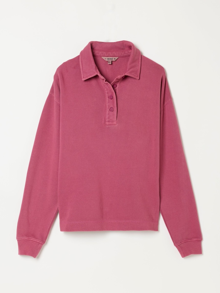 FatFace Dark Pink Quarter Neck Collared Sweat Top - Image 6 of 6