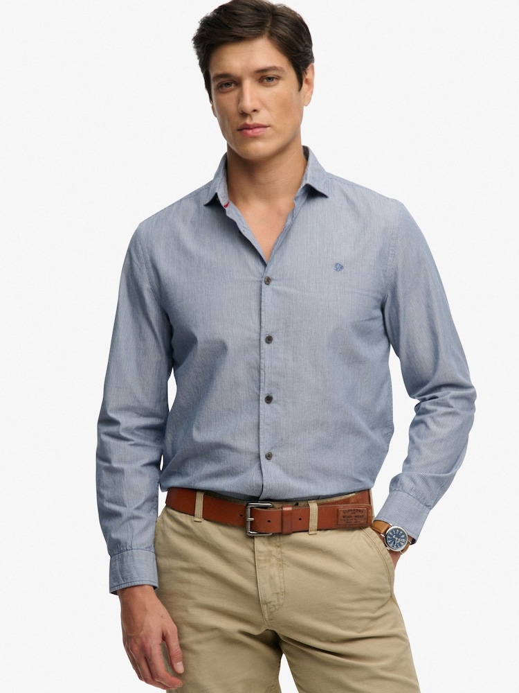 Superdry Blue Cut Away Poplin Long Sleeve Shirt - Image 1 of 6