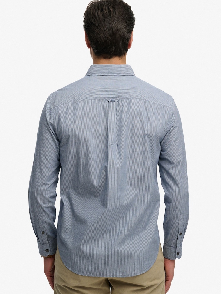 Superdry Blue Cut Away Poplin Long Sleeve Shirt - Image 2 of 6
