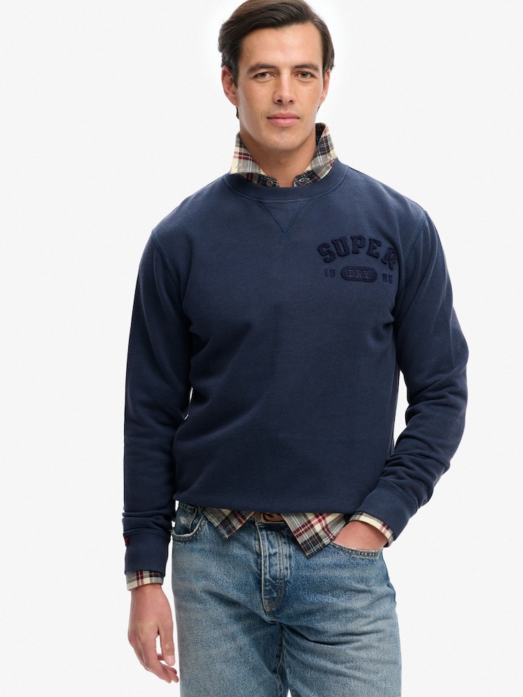 Superdry Blue Vintage Athletic Tonal Crew Sweatshirt - Image 1 of 7