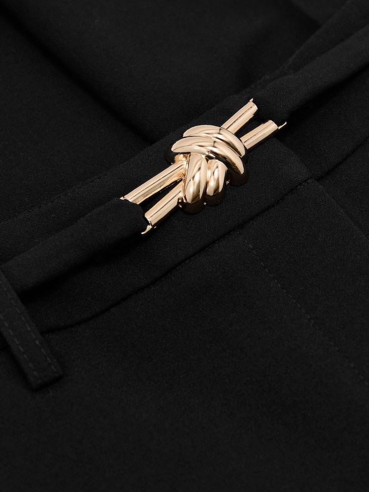 Reiss Black Leona Flared Knot-Hardware Belted Trousers - Image 6 of 6