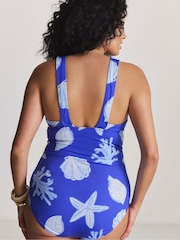 Simply Be Blue Plunge Shell Print Swimsuit - Image 2 of 4