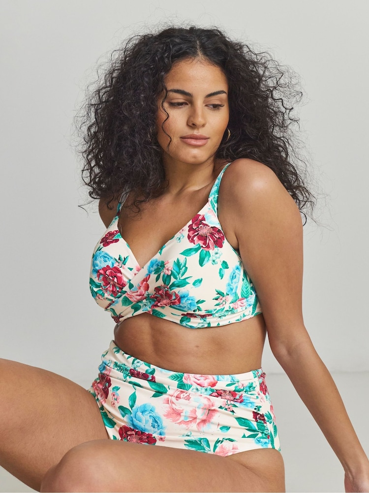 Simply Be White Magisculpt Twist Front Plunge Underwired Bikini Top - Image 1 of 4 Simply Be White Magisculpt Twist Front Plunge Underwired Bikini Top - Image 1 of 4